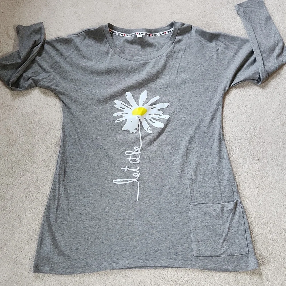 Casual Floral Long Sleeve Tunic Loose Shirt - Medium